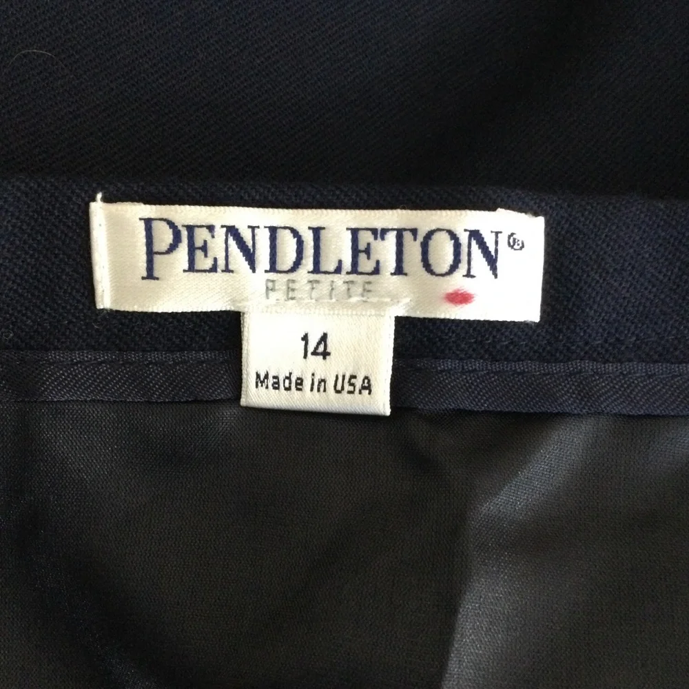 Pendleton Skirt Virgin Wool Navy Blue Size 14 Pencil Petite - Picture 5 of 8